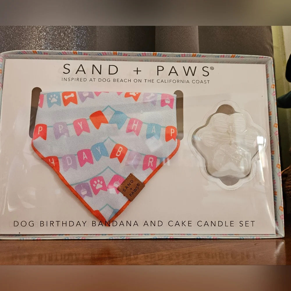 Birthday Bandana and Candle Set - White and Orange